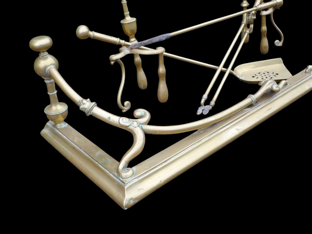 Complete Art Nouveau fireplace set , fender ,firedogs and 3 piece companion