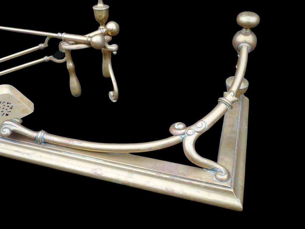 Complete Art Nouveau fireplace set , fender ,firedogs and 3 piece companion