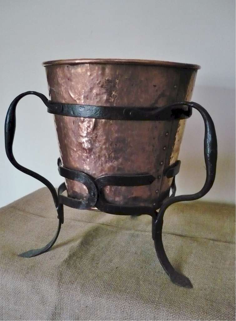 Arts and crafts log / coal bucket in copper