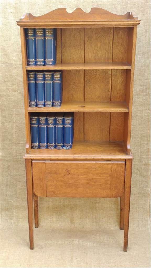 Unusual Arts And Crafts Bookcase In Oak With Drop Down Table
