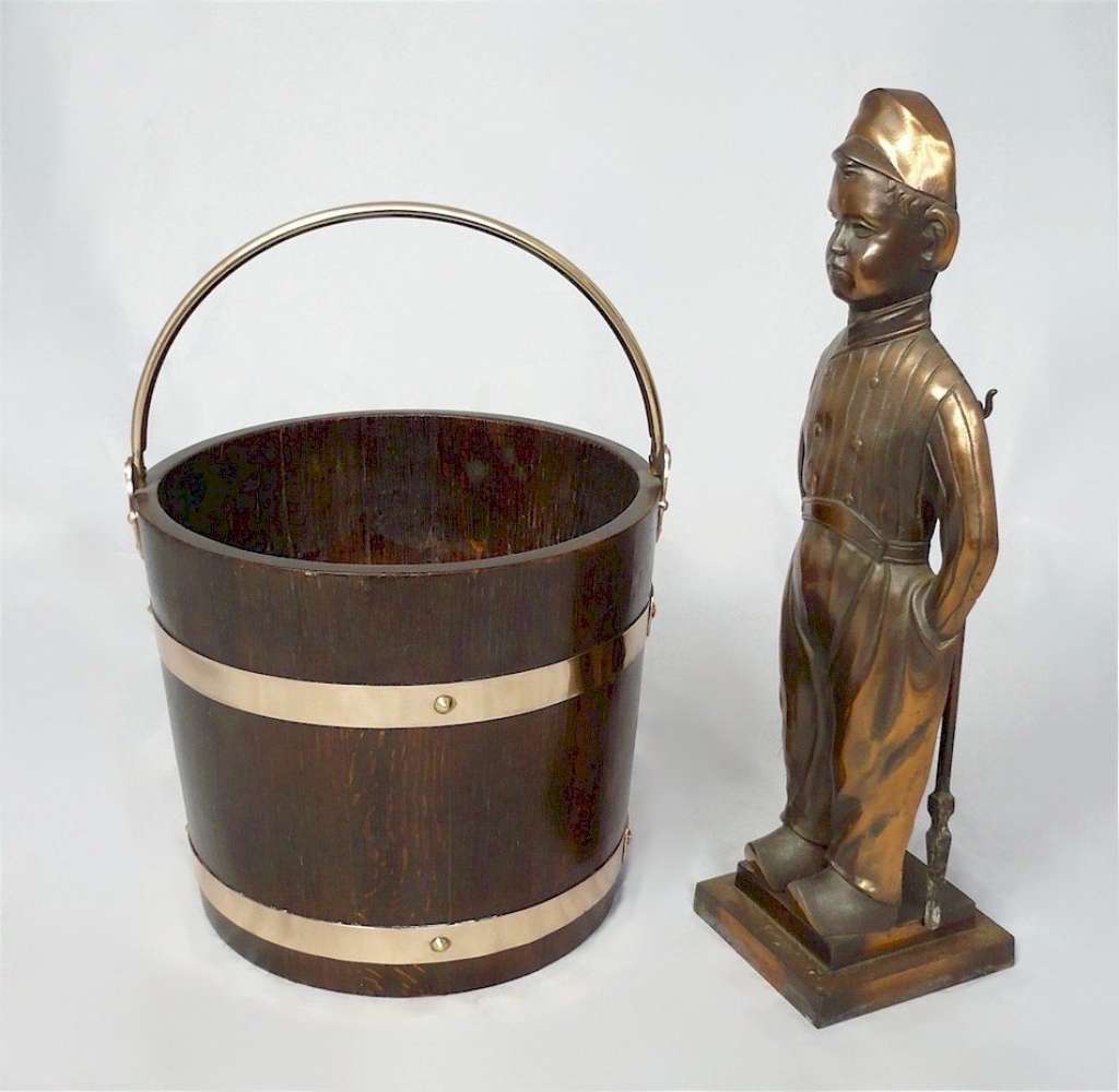 Arts and crafts period coopered coal /log bin in oak
