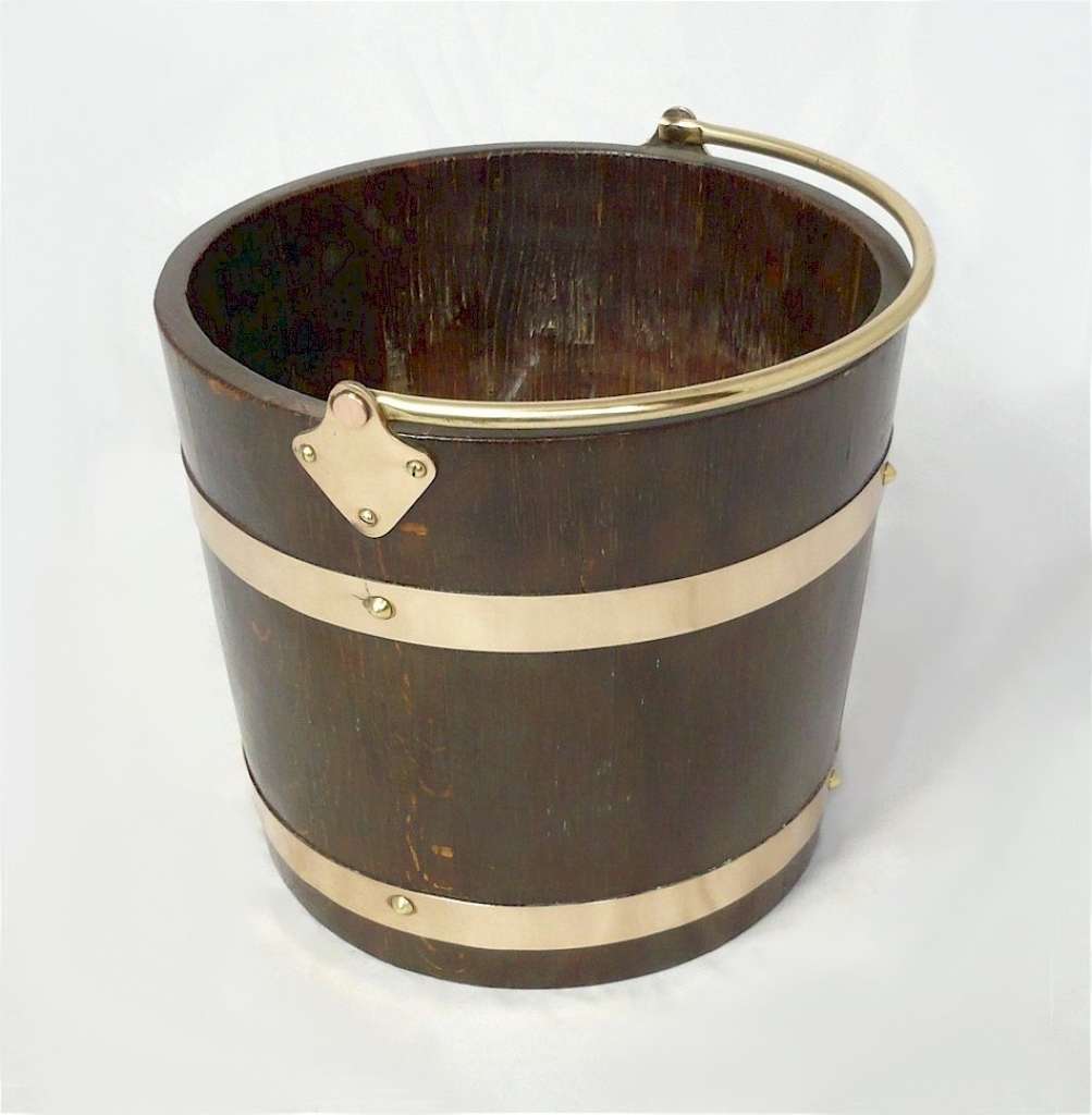 Arts and crafts period coopered coal /log bin in oak