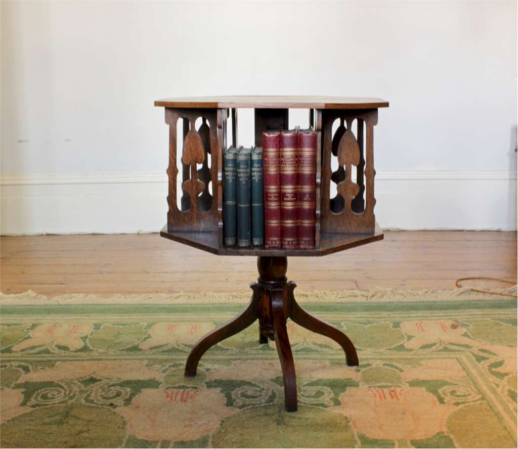 Arts and crafts oak revolving bookcase