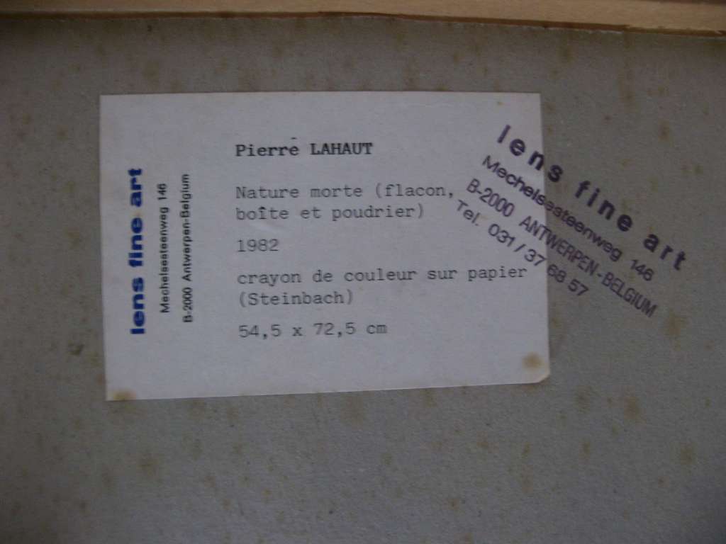 Pierre Lahaut Nature Mort , Label for Lens fine art Antwerp