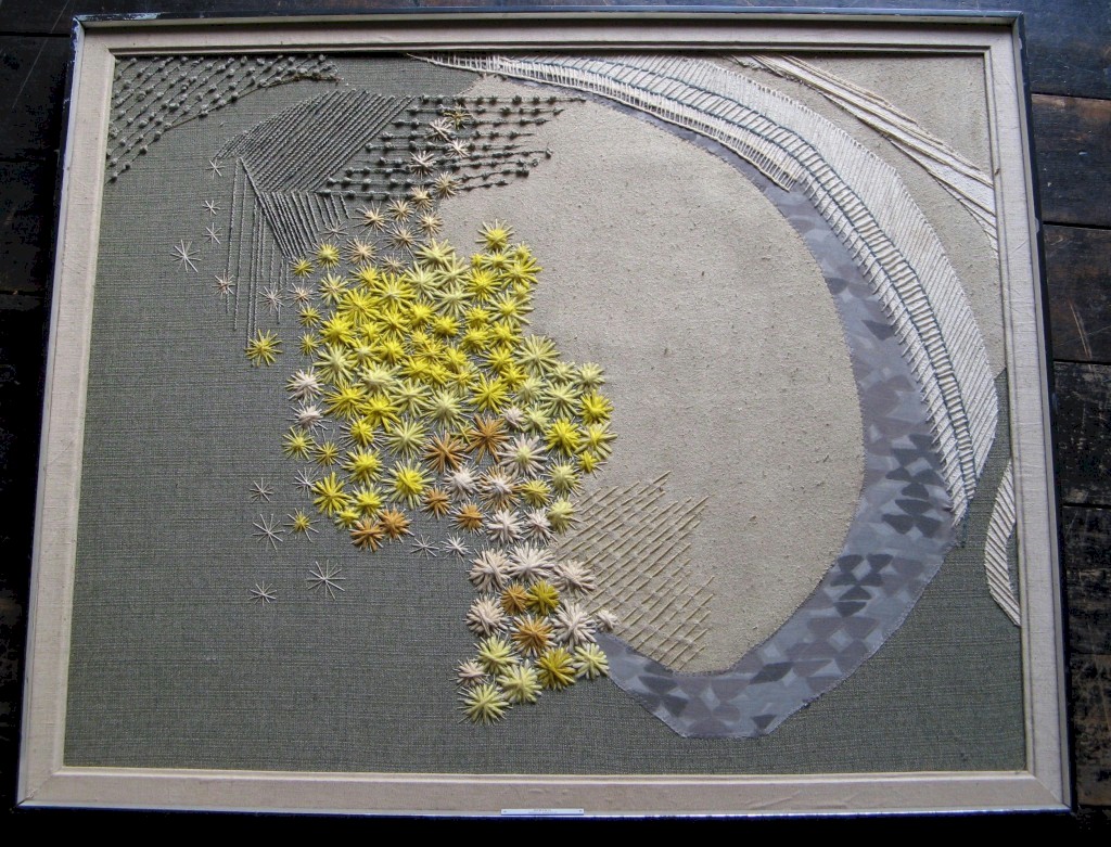 Spring : framed embroidery in various needlepoint by Molly Arnold exhibited c1975