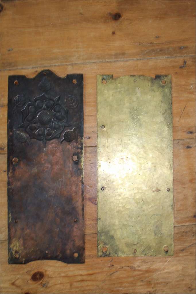 Pair of arts and crafts brass finger plates
