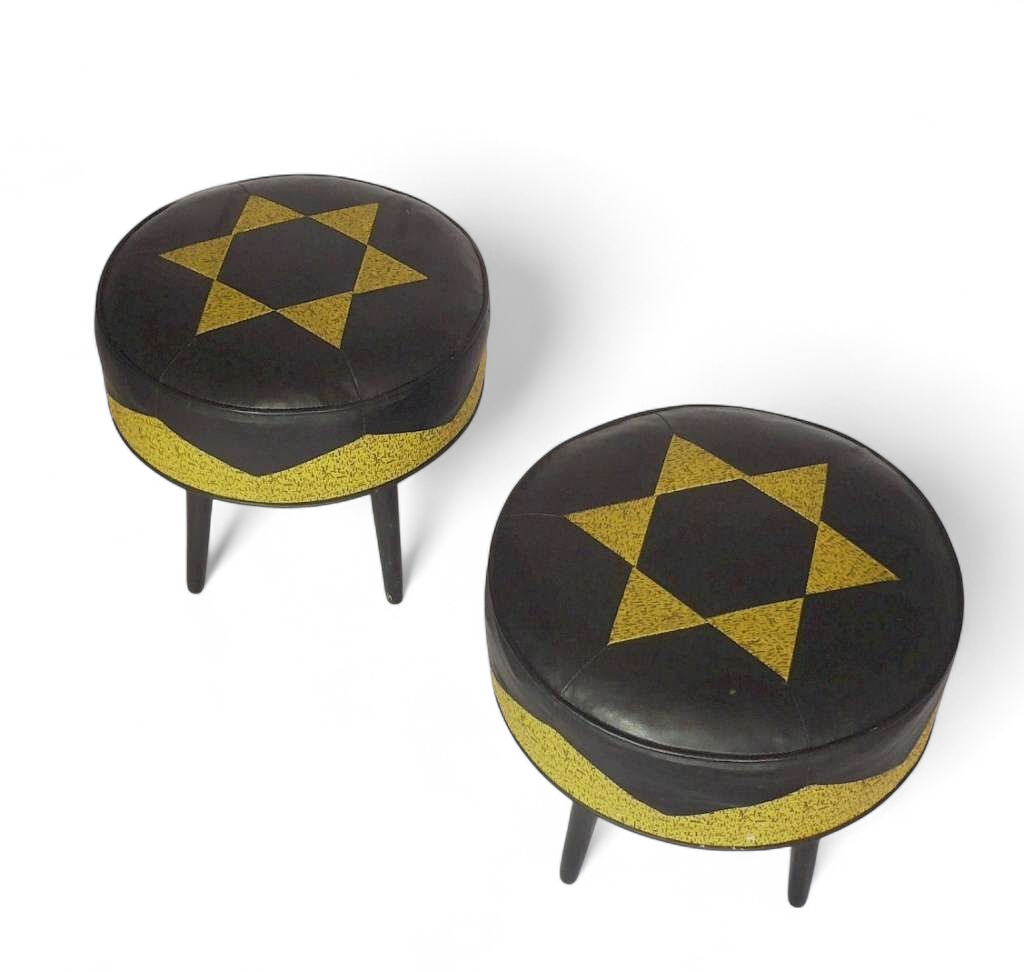 Pair of Mid Century leather stools