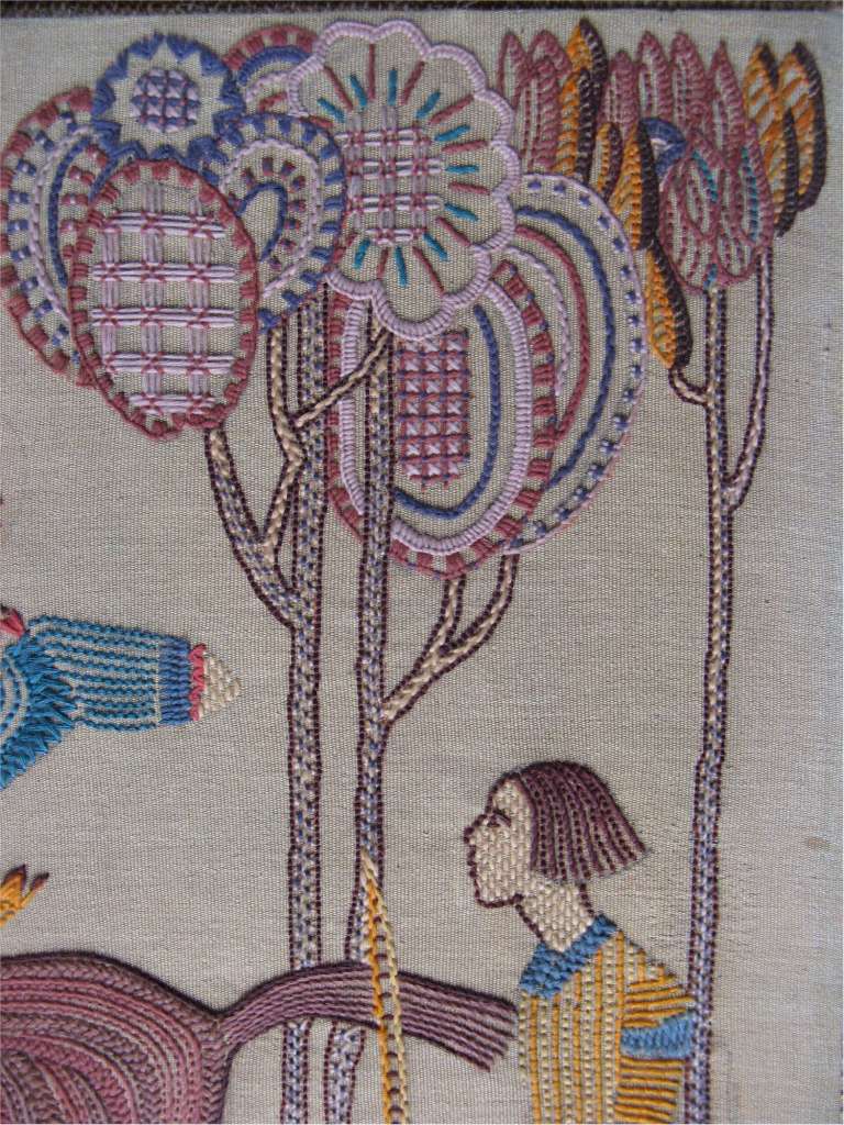 Stylised 1930's embroidery of huntsmen