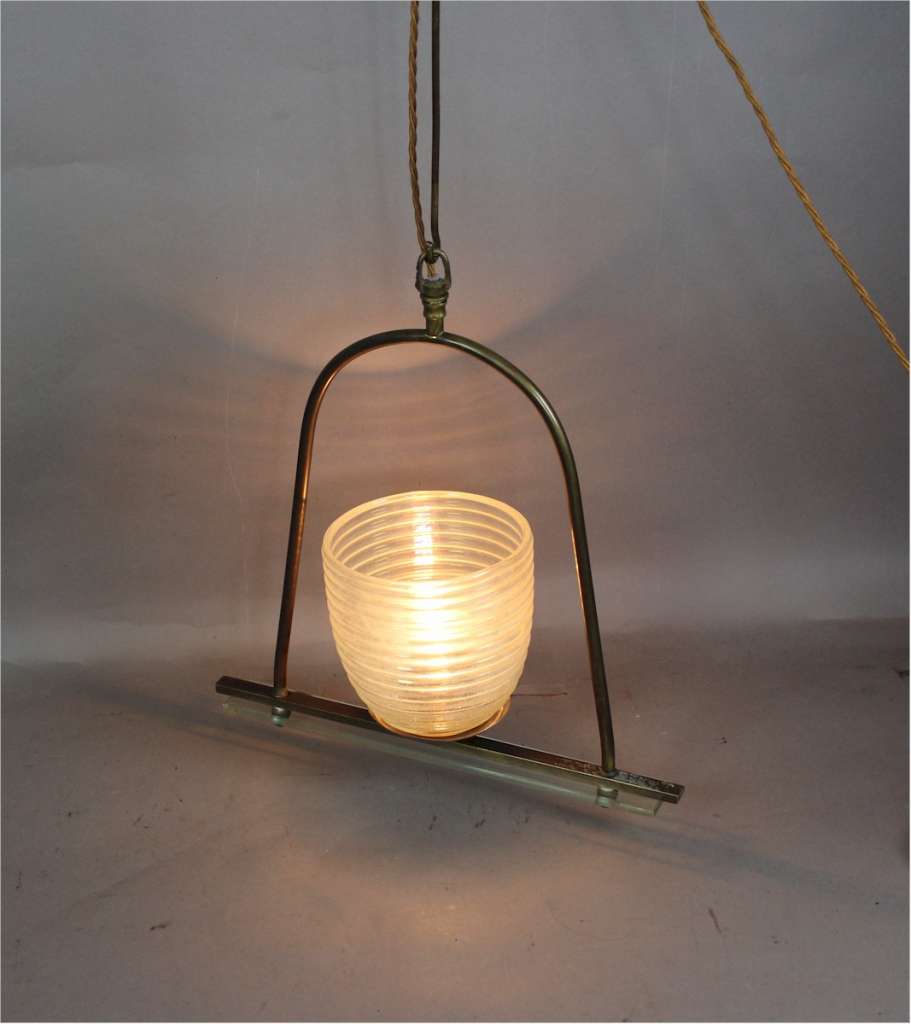 Stylish 1950's Italian hanging lamp with an iridescent shade
