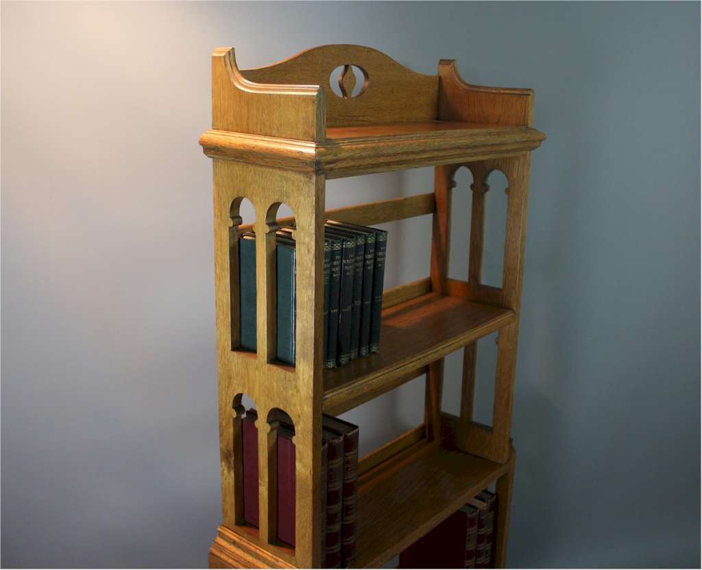 Arts & Crafts oak bookcase with Gothic arches