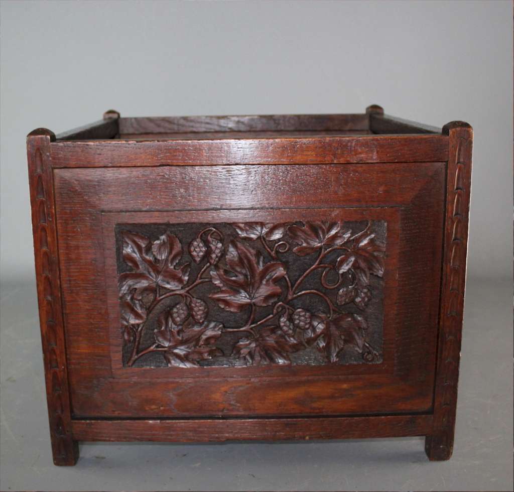 Arts and Crafts planter with carved sides