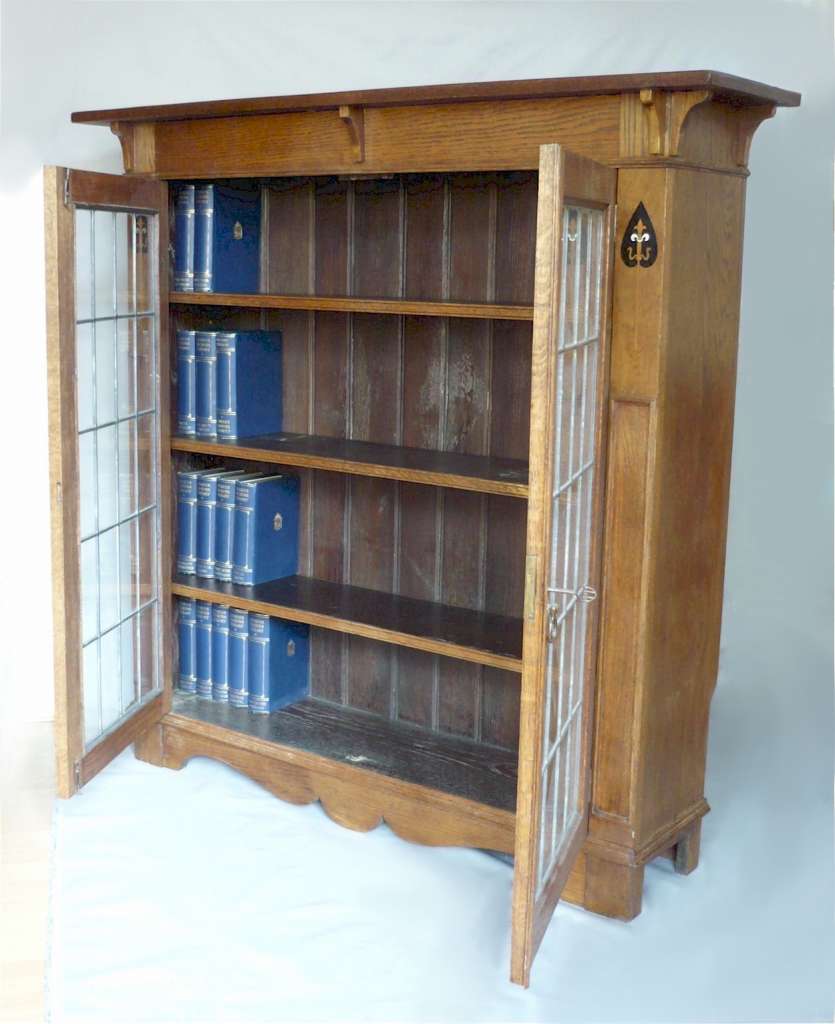 Arts and crafts bookcase with leaded glass doors