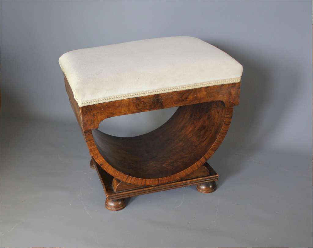 Art Deco U shaped walnut stool