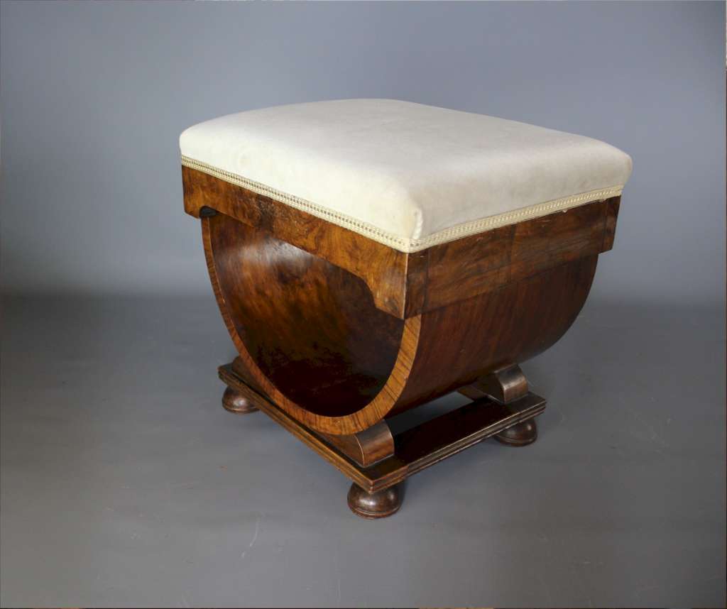 Art Deco U shaped walnut stool