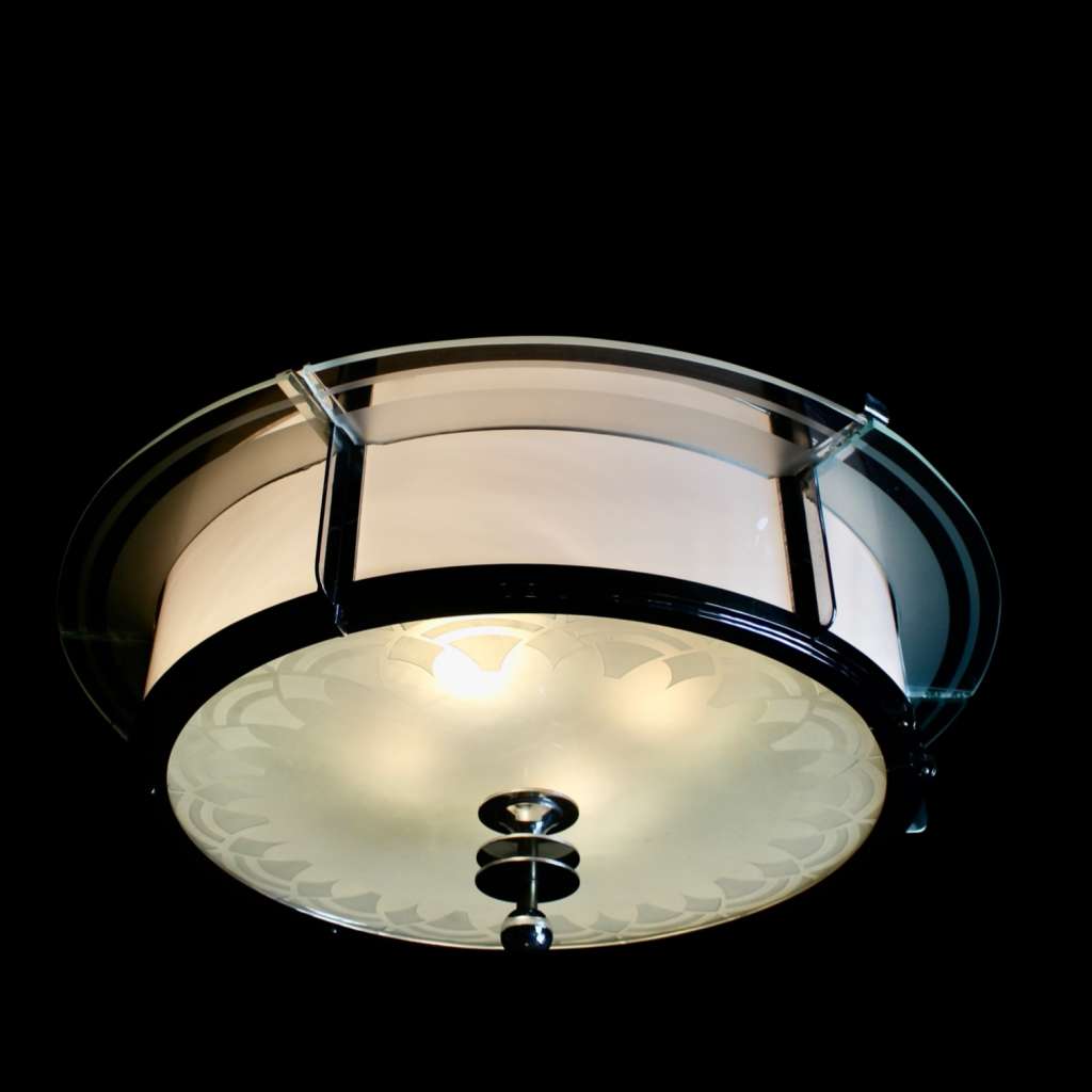 Art Deco glass and chrome ceiling light
