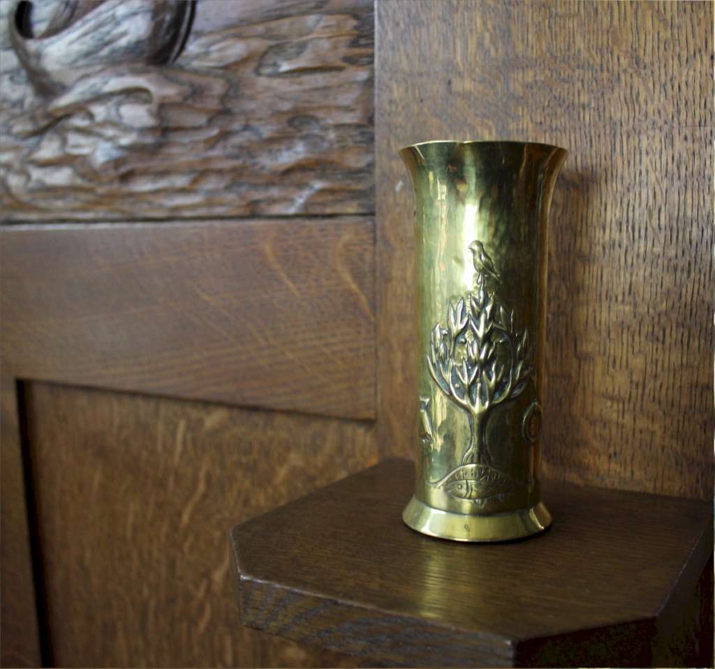 Arts and Crafts brass vase KSIA Glasgow