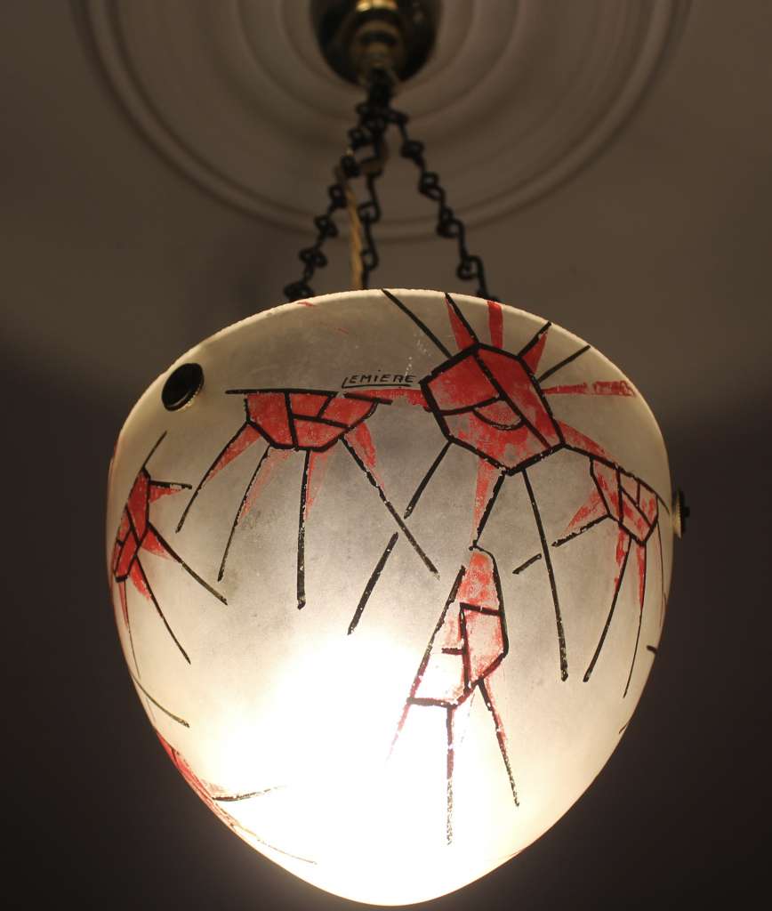  Art Deco pâte-de-verre lamp shade signed Lemiere