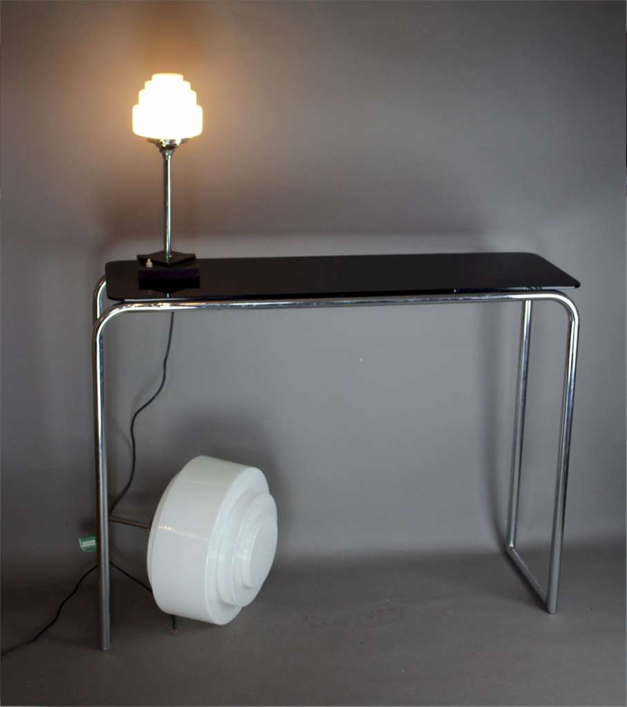 Modernist chromed tubular steel console table by PEL