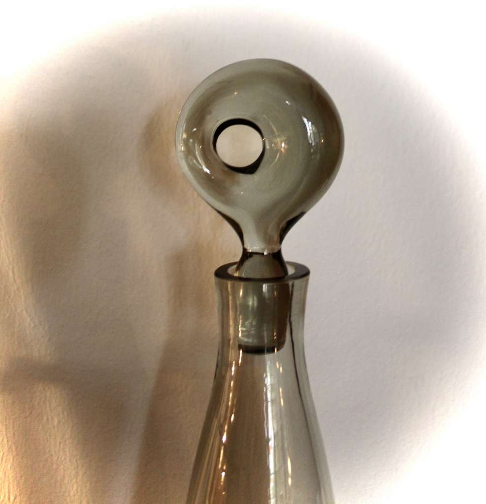 Per Lutken smoky grey glass Aristocrat decanter and twelve glasses.