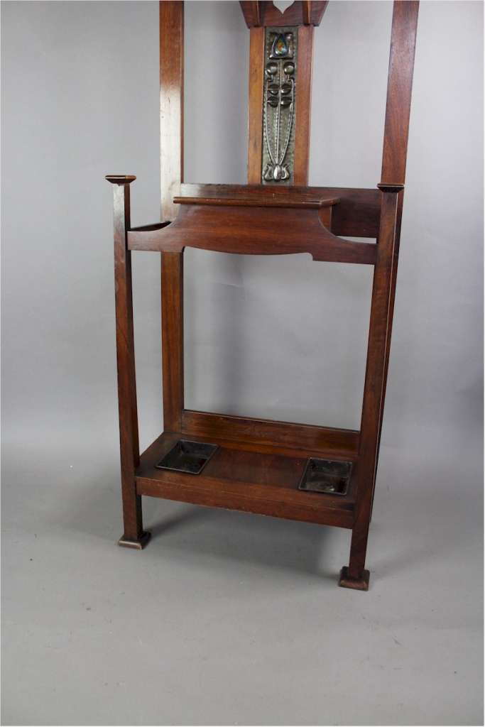 Shapland and Petter hallstand with enamelled and copper decoration