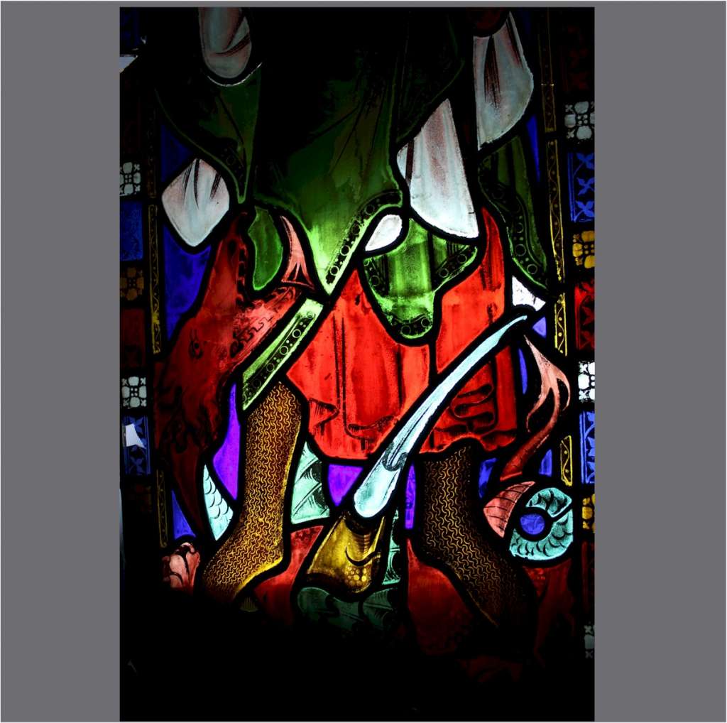 Large St George and the dragon stained glass panel 19th century