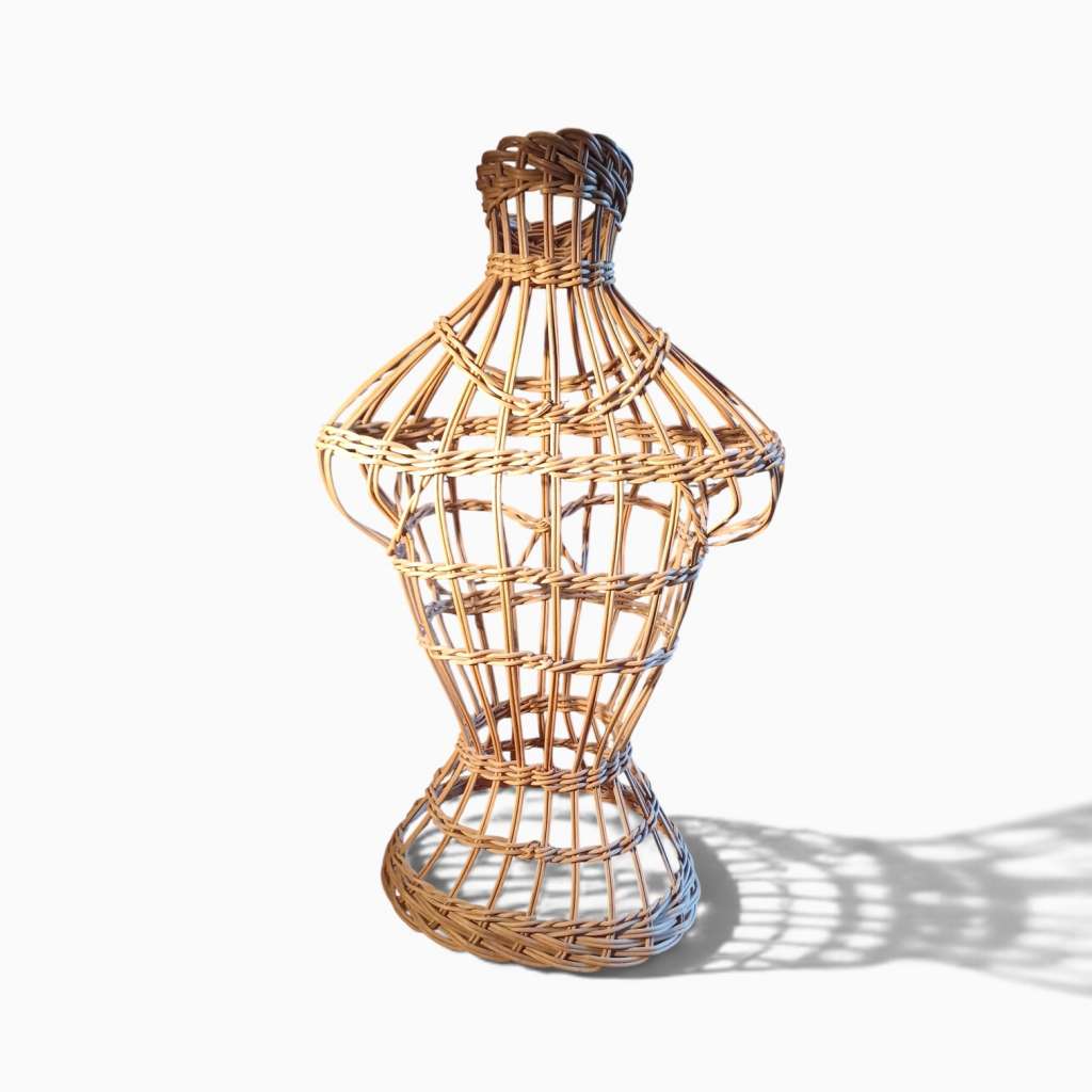 Vintage Wicker Mannequin Bust shop display stand