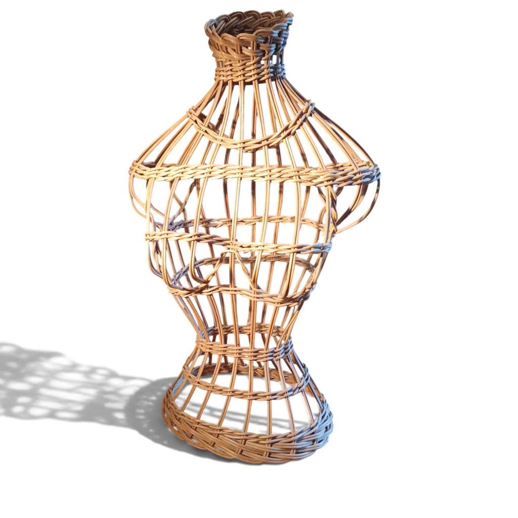 Vintage Wicker Mannequin Bust shop display stand