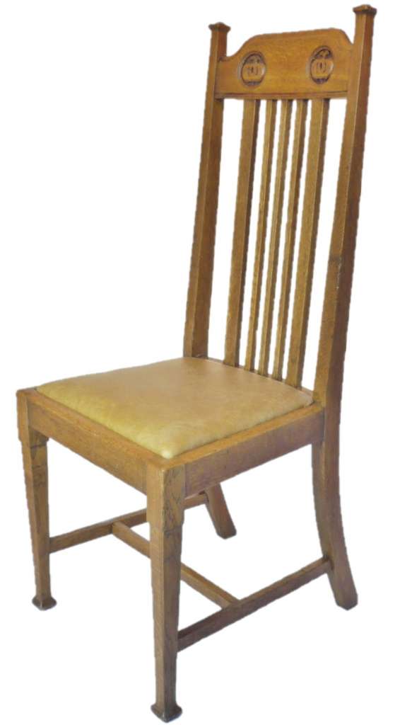 Set of 6 Arts and Crafts high back chairs in oak