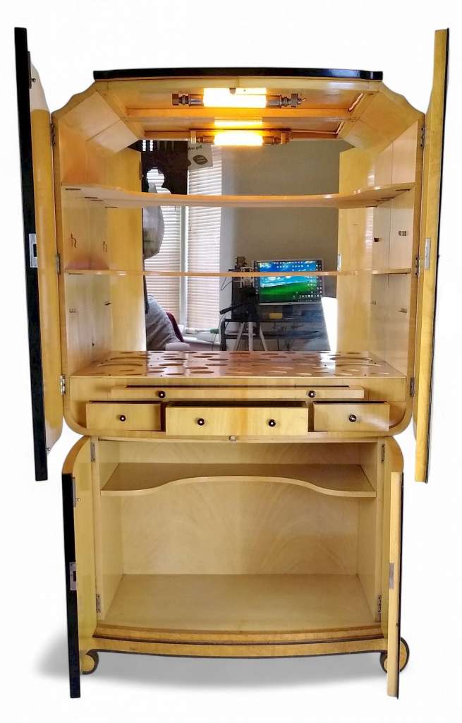 Art Deco cocktail cabinet birds eye maple and ebony