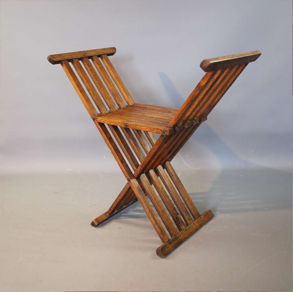 Arts and crafts folding oak X stool liberty & Co.
