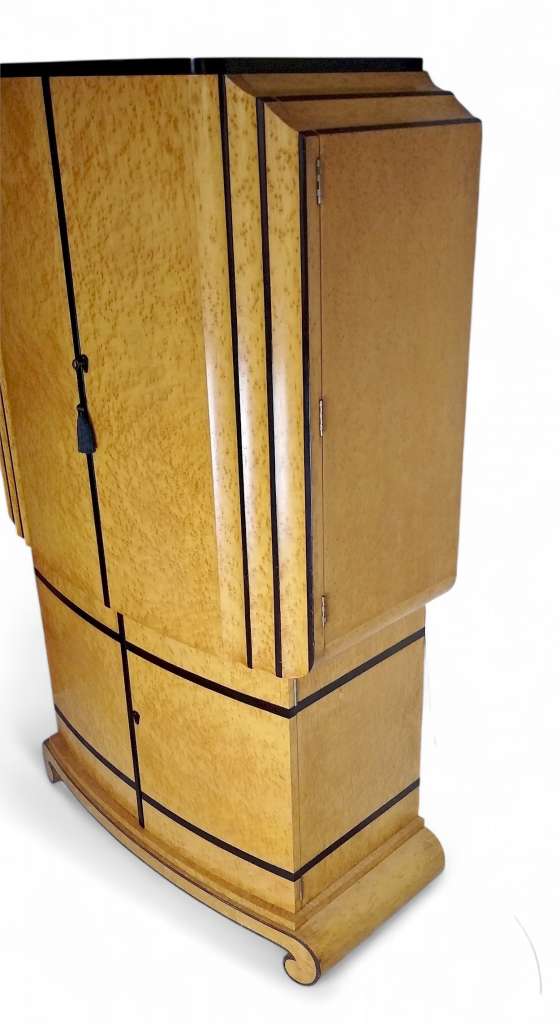 Art Deco cocktail cabinet birds eye maple and ebony