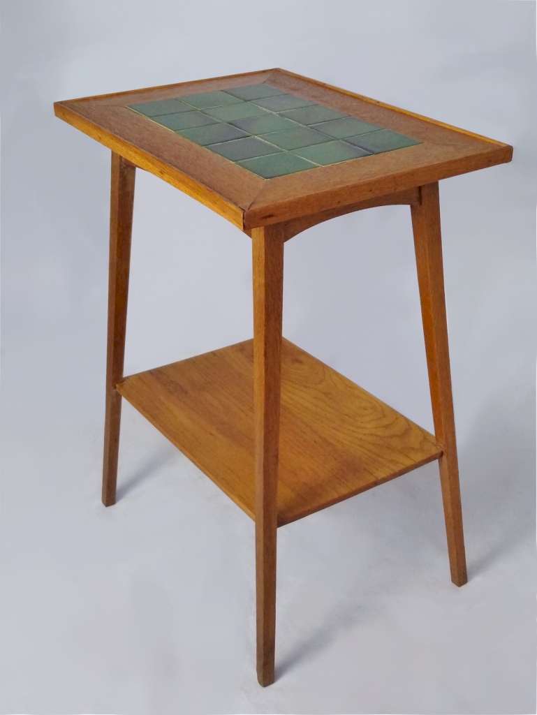 Arts and crafts tile topped table , golden oak