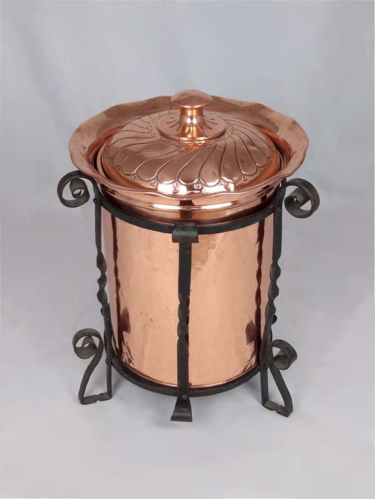 Tall arts and crafts log / coal bin in copper