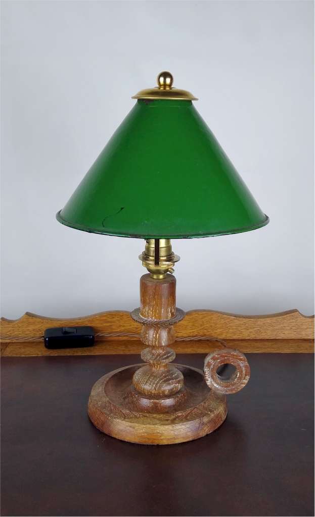  Limed oak candlestick table lamp attd Heals
