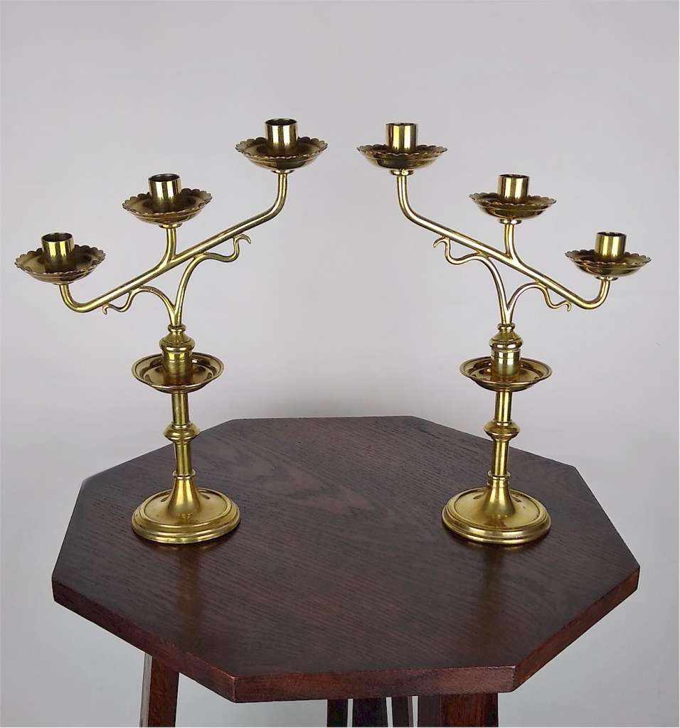 Very near pair of Victorian brass candlesticks