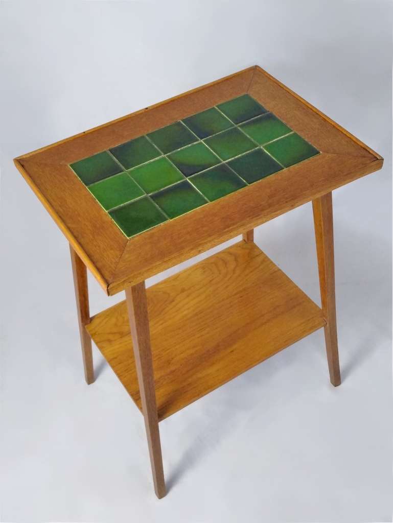 Arts and crafts tile topped table , golden oak
