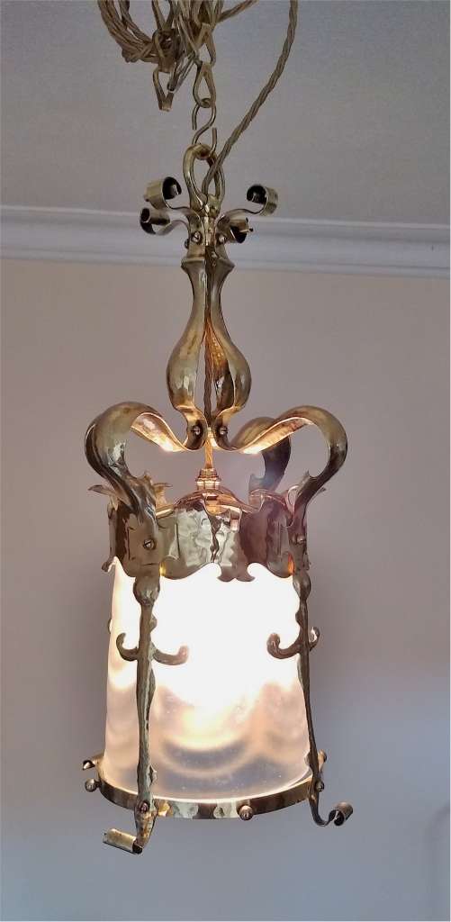 Arts and crafts ceiling light , hammered brass