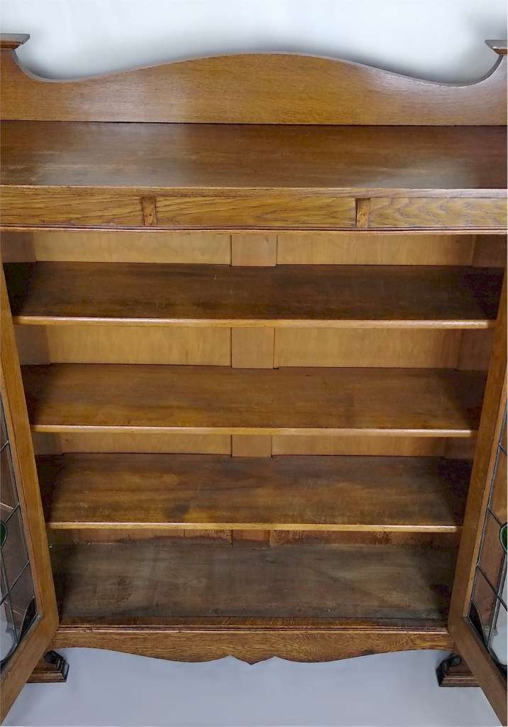 Arts and crafts inlaid bookcase in oak