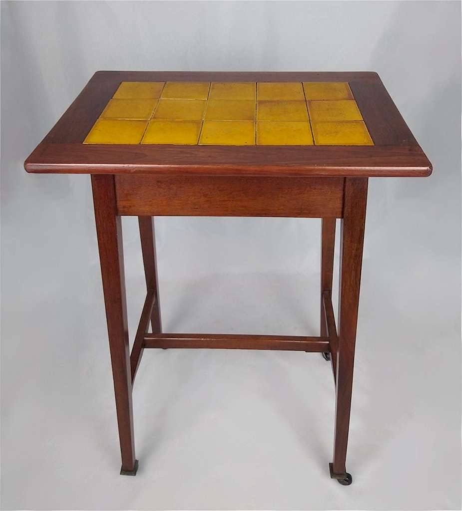 Arts and crafts tiled top table with drawer
