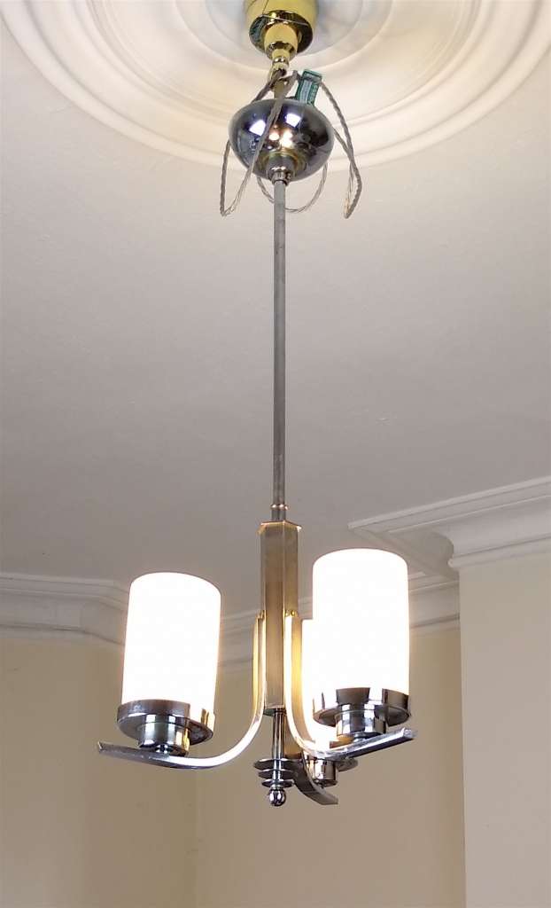 Art Deco modernist ceiling lamp in chrome & glass