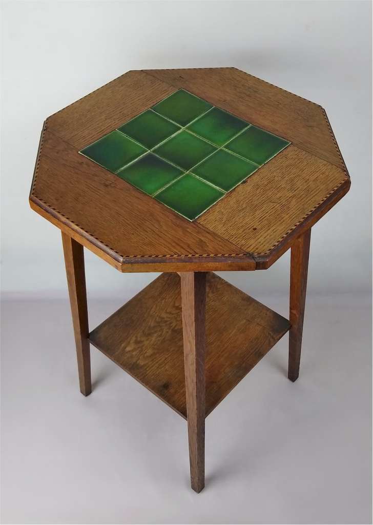 Arts and crafts tile topped table in oak