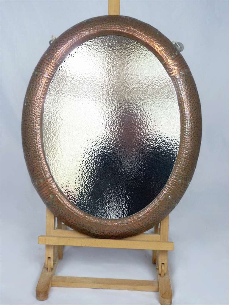 Small arts and crafts wall mirror in copper