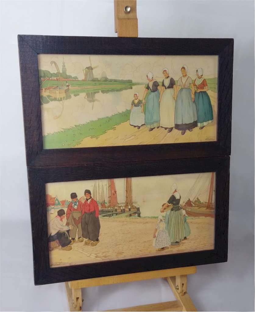  Pair of arts and crafts prints , Dutch scenes