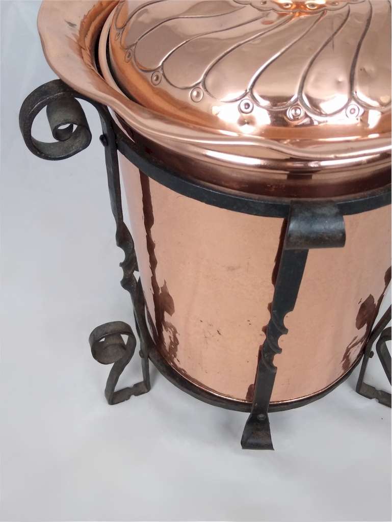 Tall arts and crafts log / coal bin in copper