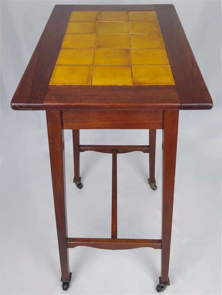 Arts and crafts tiled top table with drawer