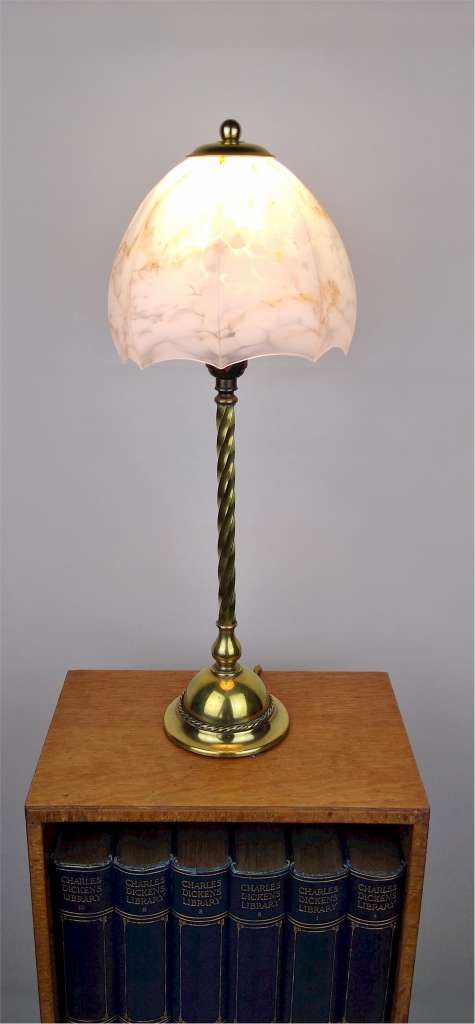 Arts and crafts table lamp in brass with glass shade