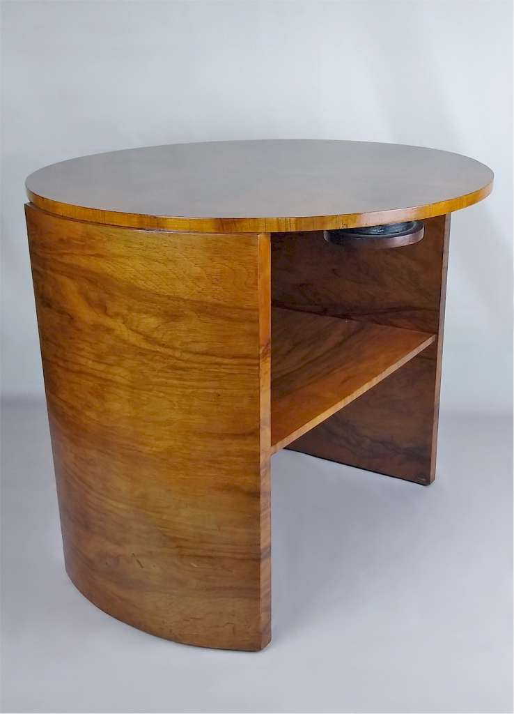 Circular Art Deco occasional table figured walnut