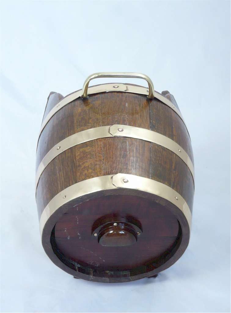 Unusual coopered barrel coal/log bin in oak