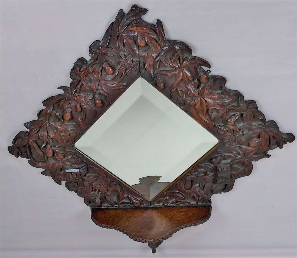 Victorian carved oak mirror