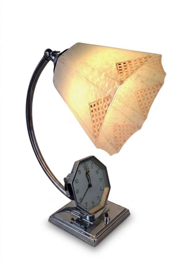 Art Deco bedside lamp with integral alarm clock